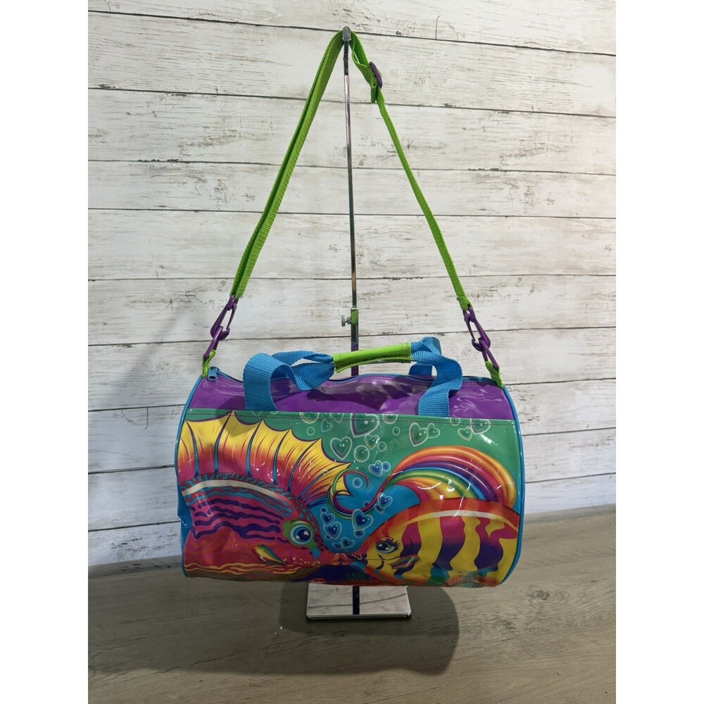 Vintage 1990s Lisa Frank Tropical Kissing Fish vinyl duffle bag RARE Rainbow - Picture 2 of 9